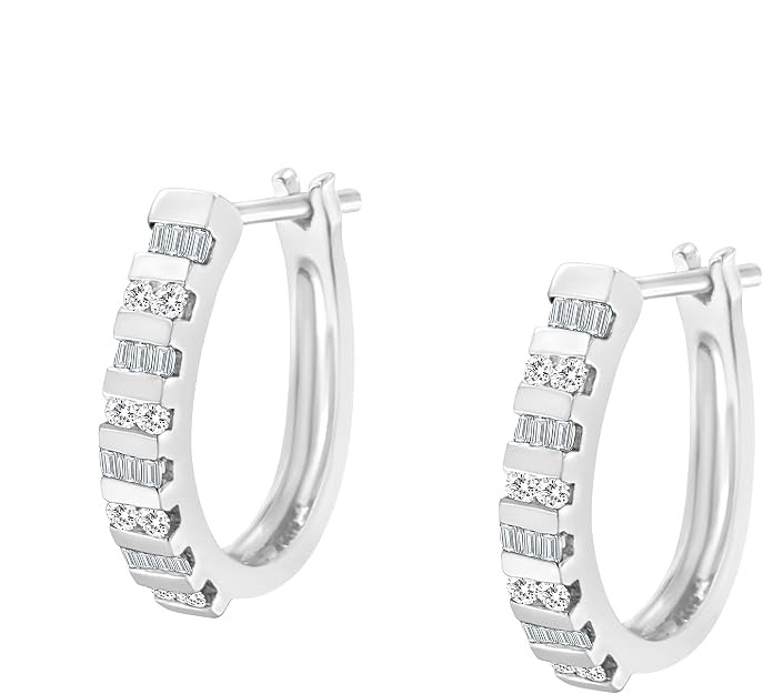 10K Gold Diamond Hoop Earrings (1 carat, Color I-J, Clarity I2-I3) White