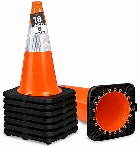 (6 Pack) BESEA 18" inch Traffic Cones Orange Safety Cones with 6 inch Reflective Collar for Home Driveway Road Parking Use(6 Cones)