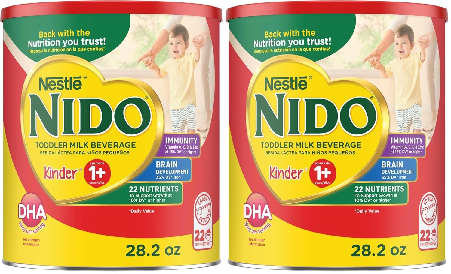 Nido NESTLE Kinder 1+ Powdered Milk Beverage 1.76 lb. Canister (Pack of 2)
