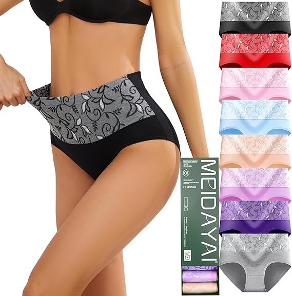 Womens Underwear Cotton Tummy Control High Waisted Underwear Soft Breathable Full Coverage Panties Multipack