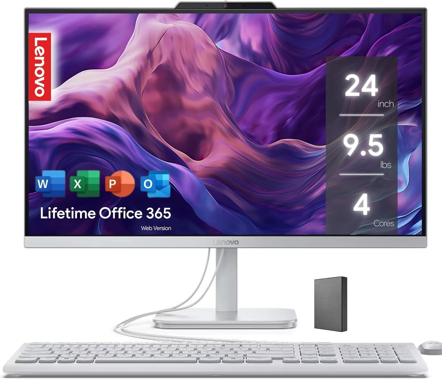 Lenovo IdeaCentre Everyday Tasks 24" Full HD All-in-One Desktop Computer • Office 365 for The Web • Intel 4-Cores • 1TB SSD • 32GB RAM • Keyboard and Mouse • Windows 11