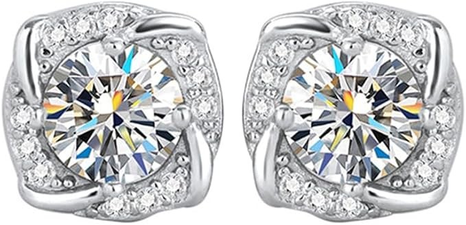 14K Gold 0.5 Carat D Color Round Cut Brilliant Camellia Diamond Stud Earrings for Women - Perfect Gift for Special Occasions such as Engagements (White Gold)