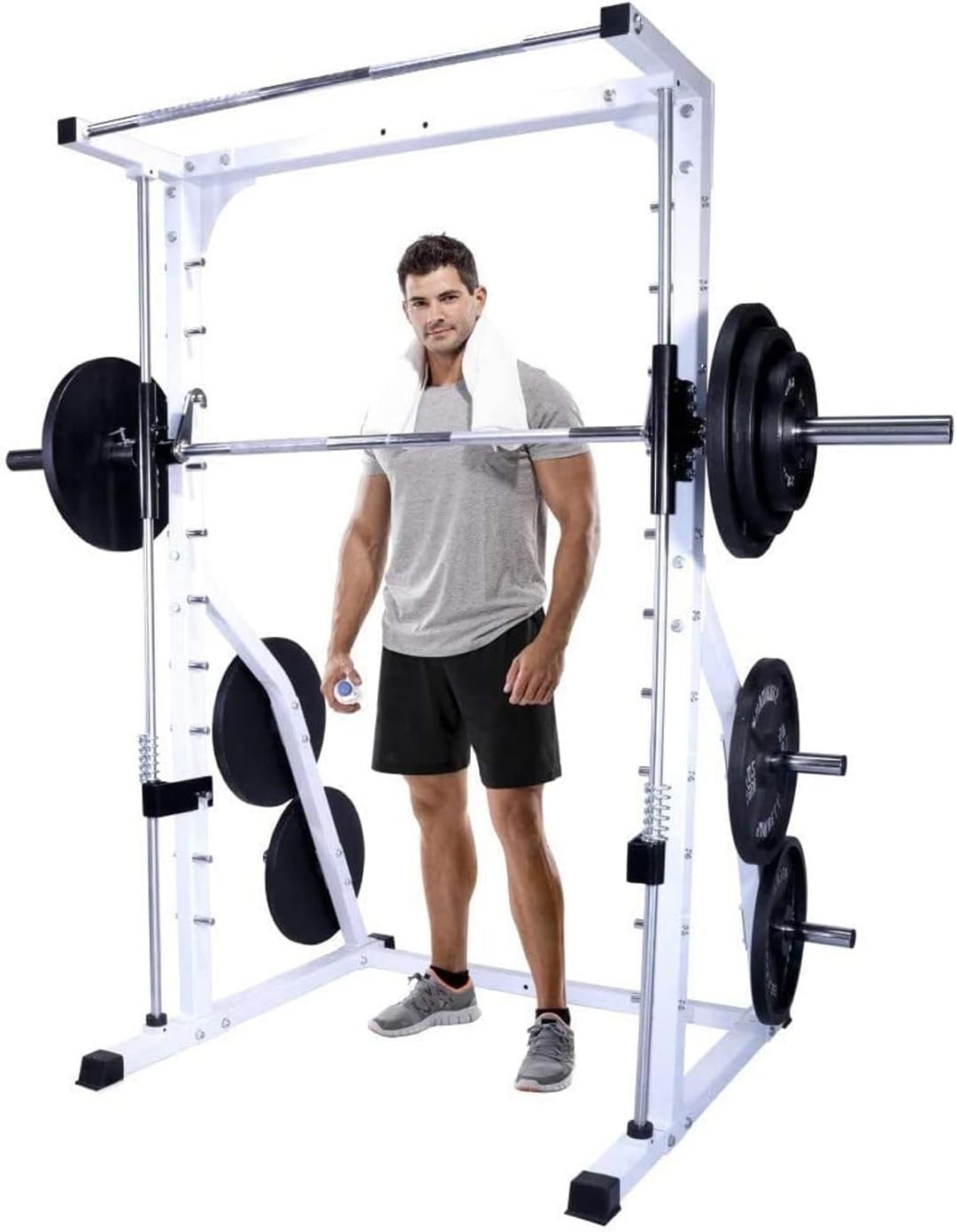 DF4900 Smith Machine, Linear Bearing, Weight Plate Storage, Pull Up Bar, Squat Rack, Strength Training Home Gym Half Power Cage