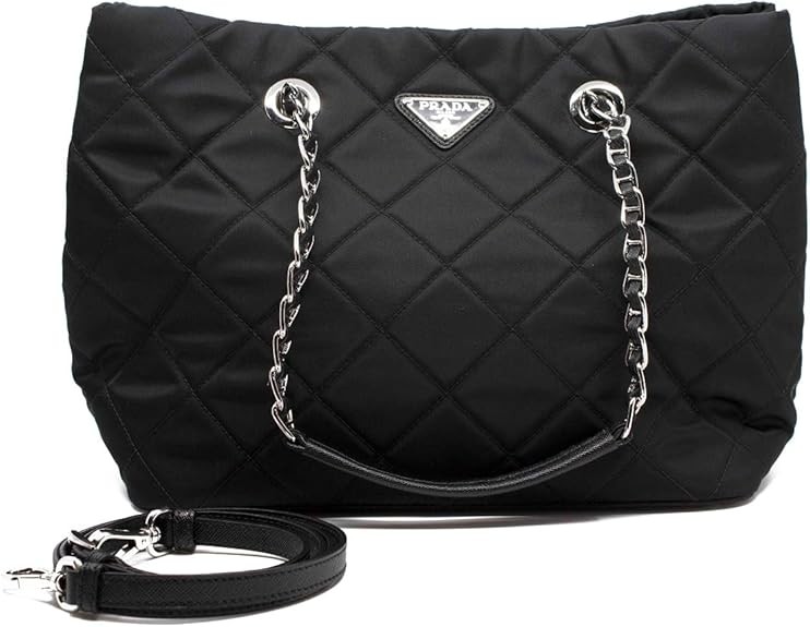 Prada Midnight Black Quilted Tessuto Chain Designer Shoulder Tote Bag for Women 1BG740