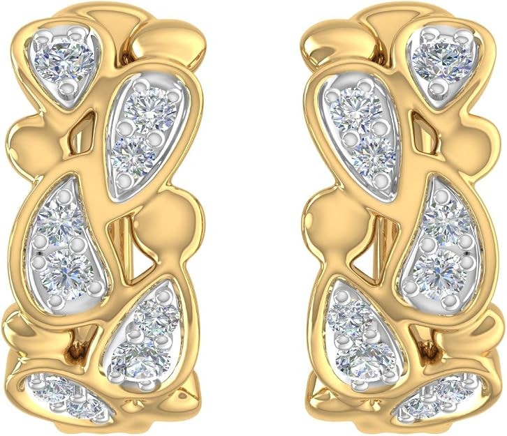 1/4 Carat Diamond Hoop Earrings in 10K Gold, Metal, Stone, Diamond, Metal, Stone, Diamond