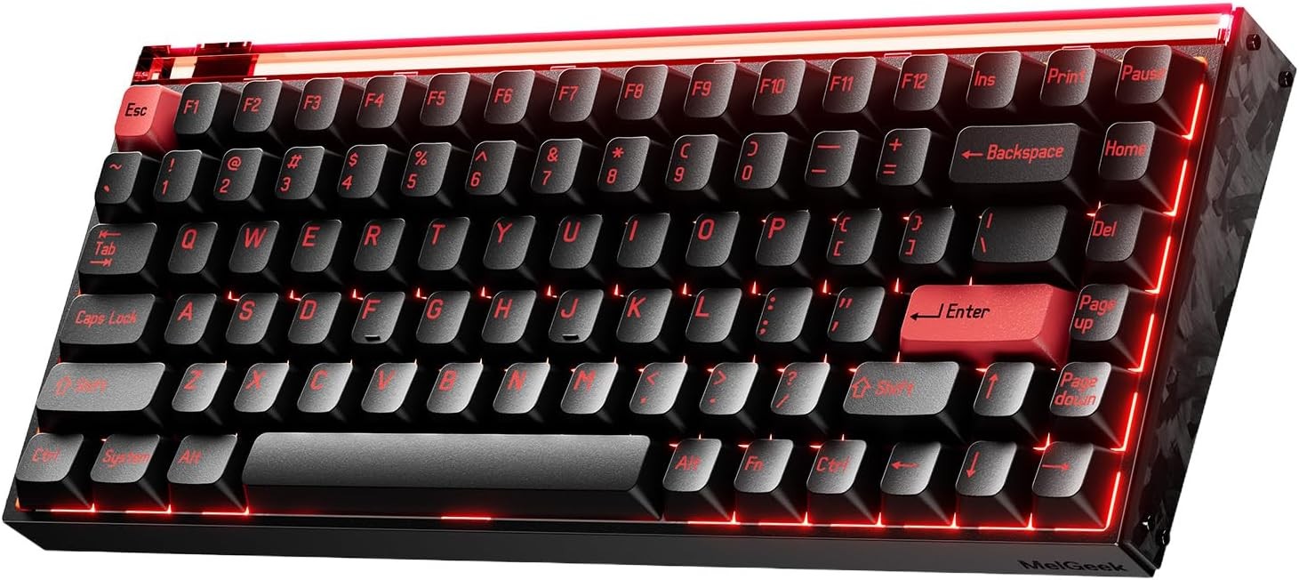 MelGeek Ultra+ Wired Gaming Keyboard with Magnetic Lenses, Hall Effect, 75% Compact Rapid Triggers, Hot-Swapable RGB Snap Tap & Adjustable Actuation, Online HIVE Custom Aluminum Case - Red, MADE84