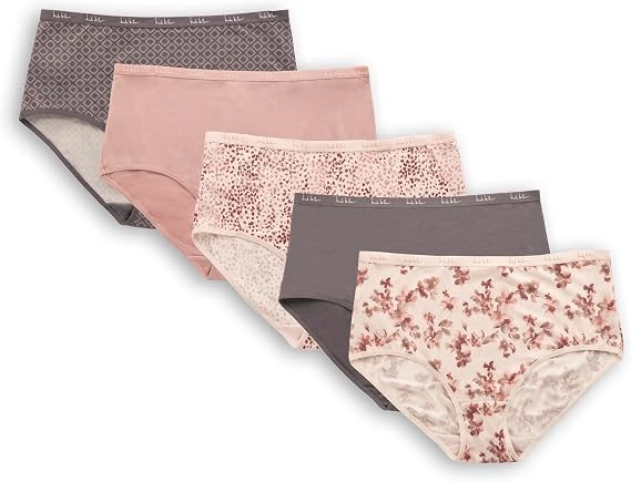 Nicole Miller Women's Brushed Knit High Waisted Brief Underwear Set, 5-Pack (Missy & Plus)