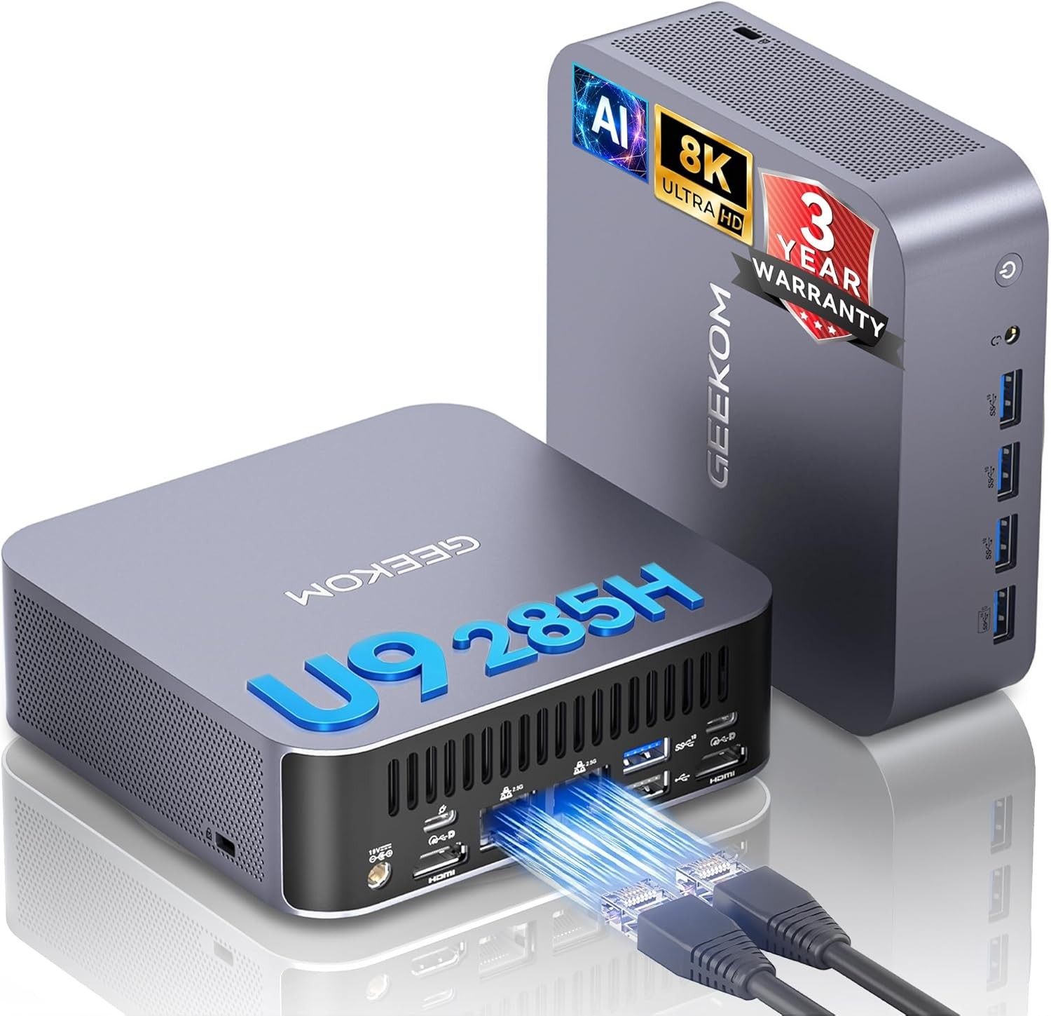 GEEKOM GT15 Max AI Performance Mini PC,Intel Core Ultra 9 285H|DDR5 32GB RAM＆1TB SSD|Arc 140T GPU (99 Tops)|Windows 11 Pro|WiFi 7|Dual 2.5GbE|USB4|8K Video＆Graphics Editing|for Office&3A Gaming