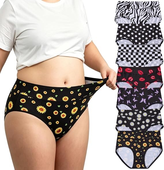 Women's Underwear High Waist Briefs XL-5XL Plus Size Ladies Panties Full Coverage Classic Prints Solid Colors 7 Pack