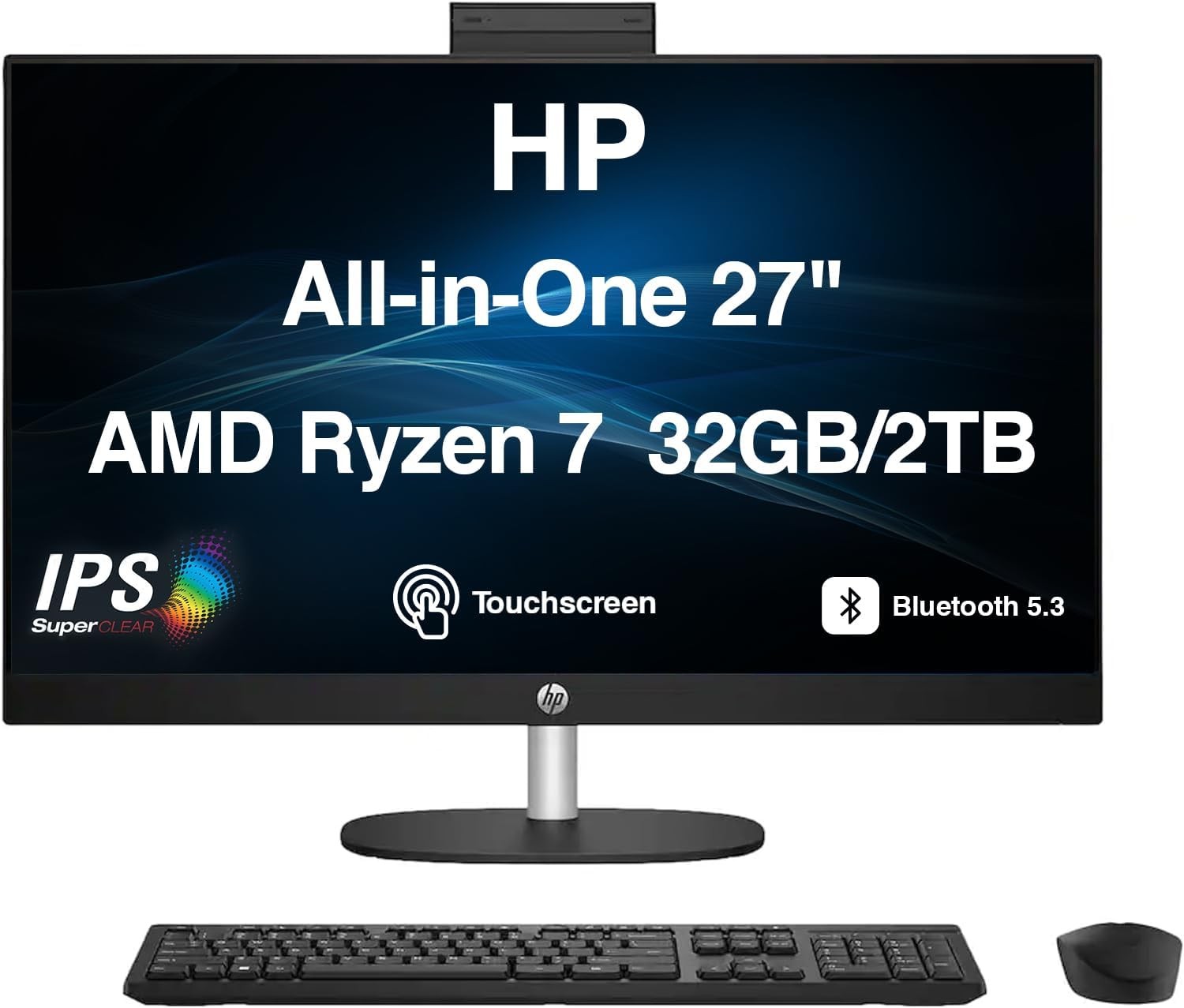 HP 27 Business All-in-One 27" Touchscreen IPS FHD (1920x1080) Display (AMD Ryzen 7 7730U, 32GB DDR4, 2TB PCIe SSD, AMD Radeon Graphics, WiFi 6, Webcam, Bluetooth 5.3, Win 11 Pro)