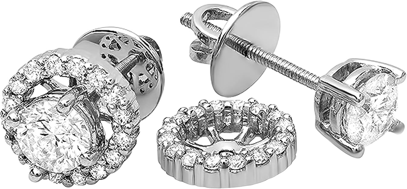Dazzlingrock Collection 1.00 Carat Round White Diamond Halo Screw-Back Stud Earrings with Removable Jacket for Women, Available in 10K/14K/18K Solid Gold, Diamond, White Gold, Diamond