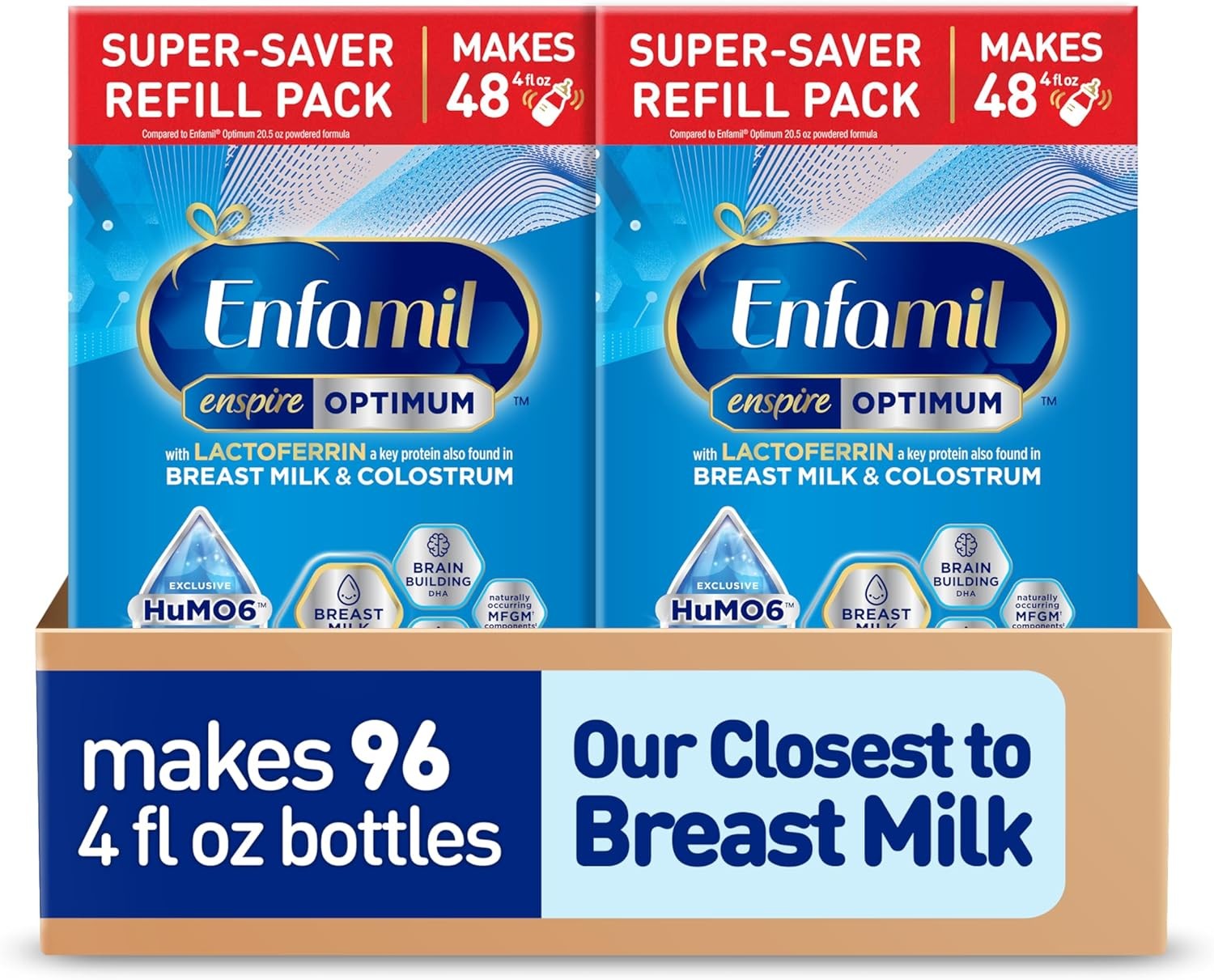 Enfamil Optimum (Enspire), Our Closest Formula to Breast Milk, Immune-Supporting Lactoferrin and Brain-Supporting DHA Baby Formula, 30 Oz Refill, (Pack of 2)