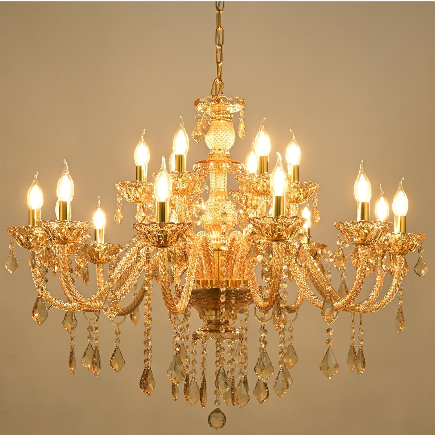 18-Light Crystal Chandeliers Luxurious K9 Crystal Candle Pendant Lamp Ceiling Lighting for Dining Living Room Bedroom Hallway Entry (18 Lights)