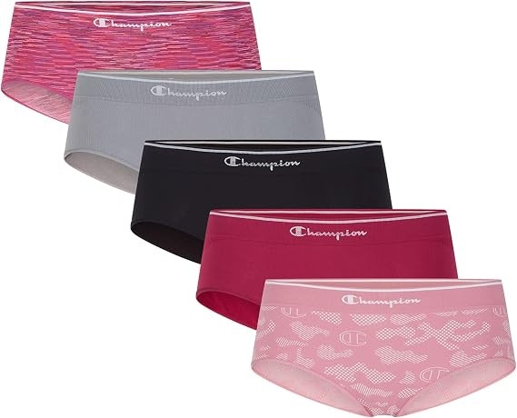 Champion Women's Seamless Underwear High-Cut Briefs Soft Stretch Nylon Panties Tag-Free Comfort, 5 Pack (Sizes S-2XL)