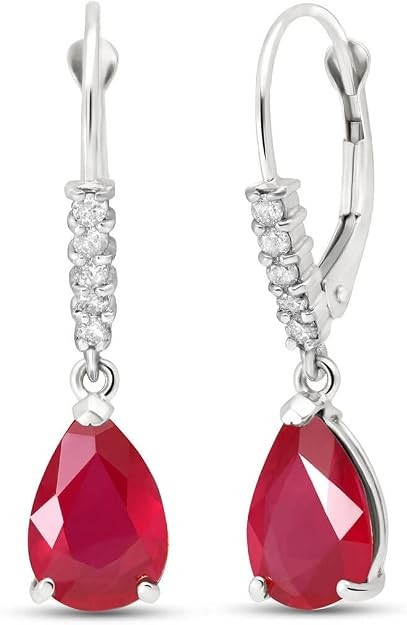 3.15 carat 14K solid natural diamond and ruby ​​white gold leverback earrings