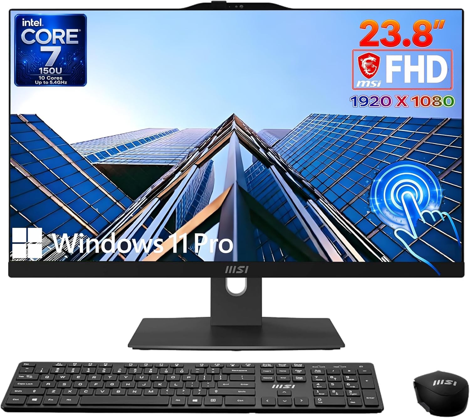 msi Modern 24" All-in-One Touchscreen Business All-in-One AI Desktop, Intel Core 7 150U CPU(5.4GHz), FHD Camera, Wi-Fi 6E, HDMI, USB-C, Wireless KB & Mouse, Win 11 (64GB RAM | 2TB Storage)