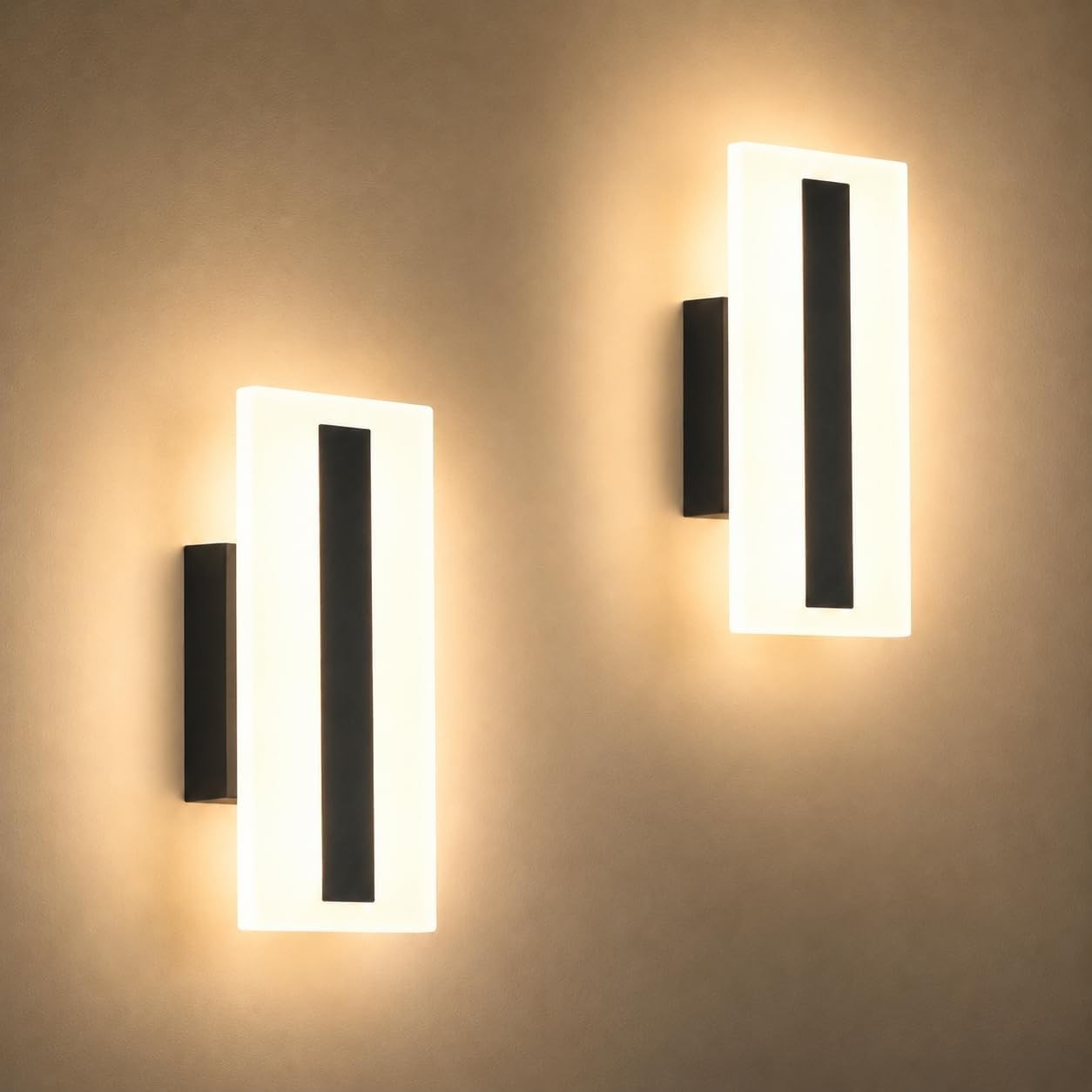 Modern Dimmable LED Wall Sconces Set of 2, 7W Black Wall Lights 3000K Warm White, Hardwired Indoor Wall Sconce with Acrylic Shade Wall Mount Light Fixtures for Bedroom, Hallway, Stairway, Living Room