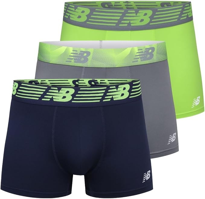 New Balance Men's No Fly Trunks Underwear, Jacquard Waistband, Breathable Lightweight, Moisture Wicking (3 Pack)