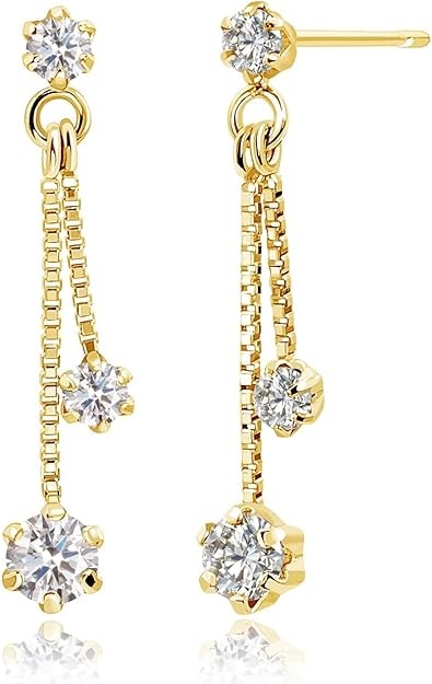 Laracristy le71-0010-yg Earrings, Diamond, Dangling, Natural Diamond, 6 Stones, Total 0.3ct K18, Gold