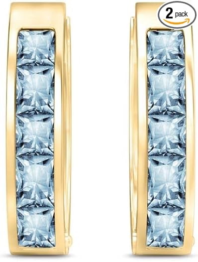 0.85 Carat (ctw) 14K Solid Gold Hoop Huggie Earrings with Natural Aquamarine